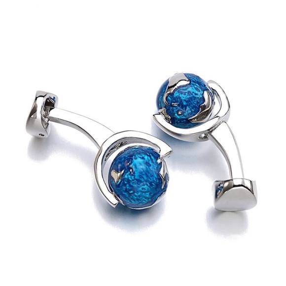 Rotating Blue World Globe Cufflinks - Picture 4 of 16